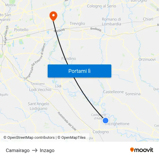 Camairago to Inzago map