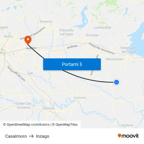 Casalmoro to Inzago map