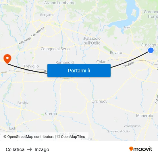 Cellatica to Inzago map