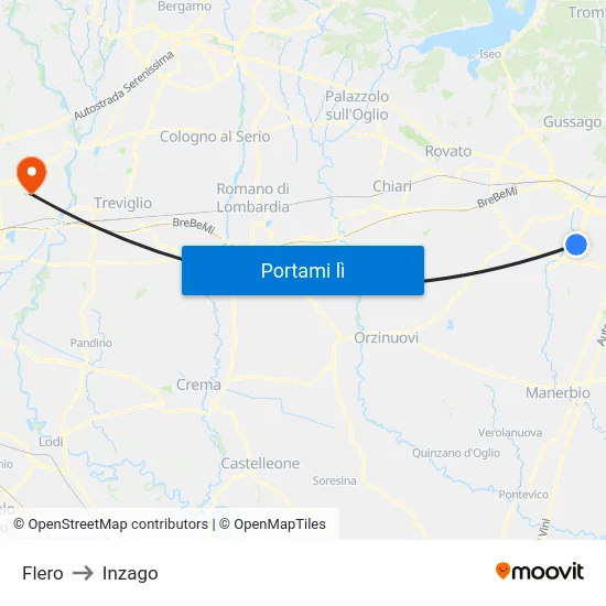 Flero to Inzago map
