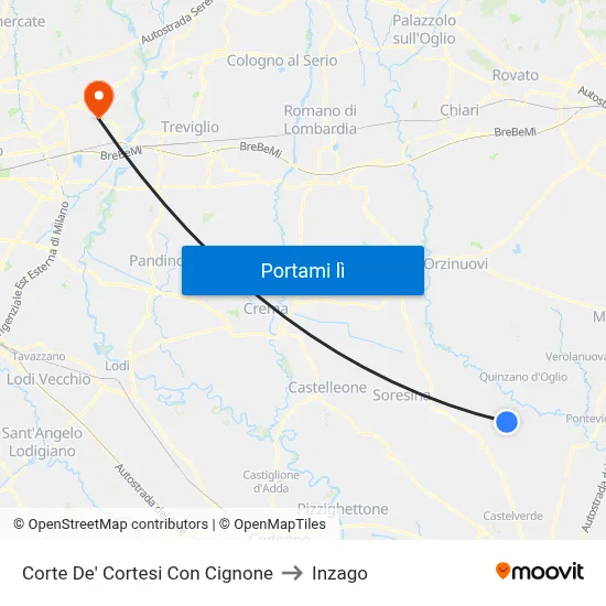 Corte De' Cortesi Con Cignone to Inzago map
