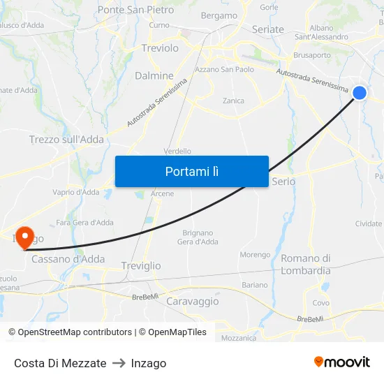 Costa Di Mezzate to Inzago map