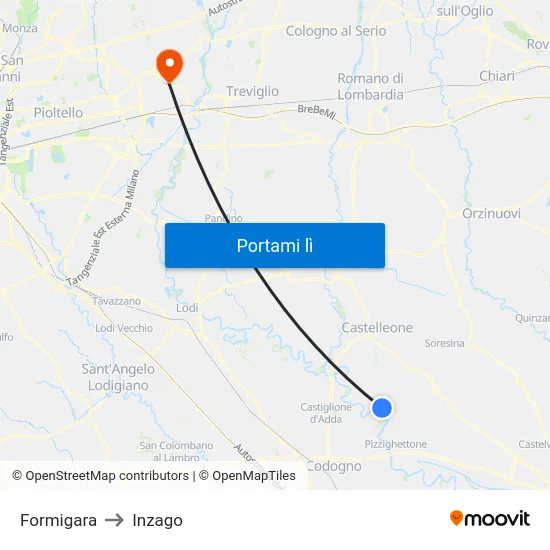 Formigara to Inzago map