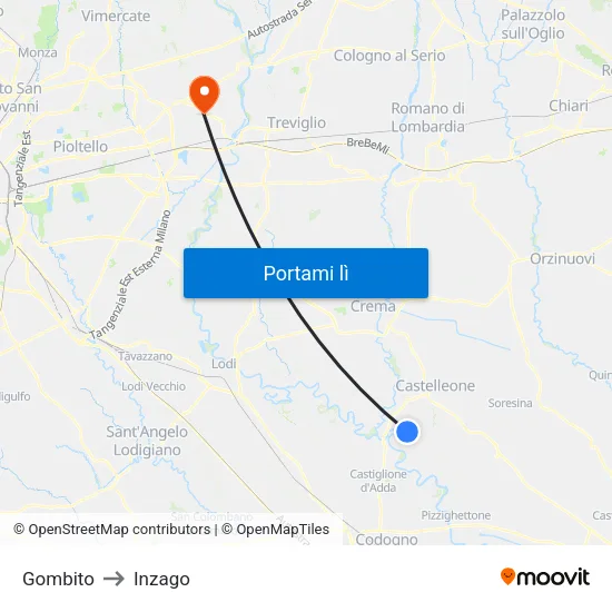Gombito to Inzago map