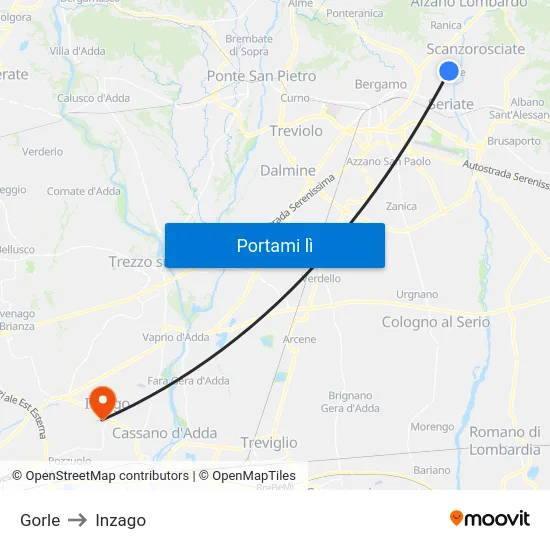 Gorle to Inzago map