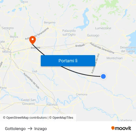 Gottolengo to Inzago map