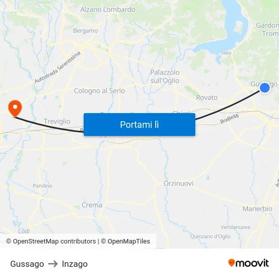 Gussago to Inzago map