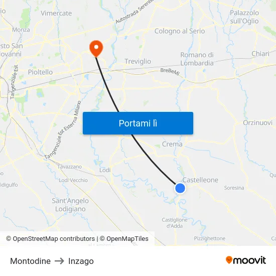 Montodine to Inzago map