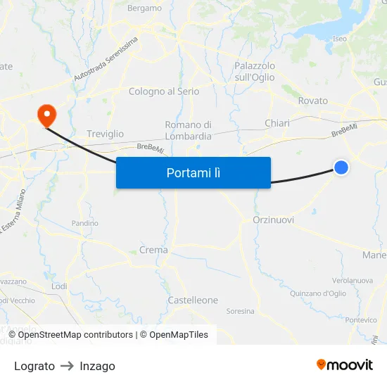 Lograto to Inzago map