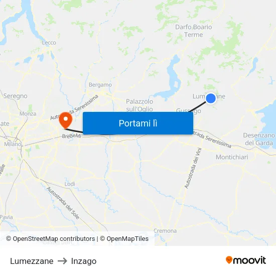 Lumezzane to Inzago map