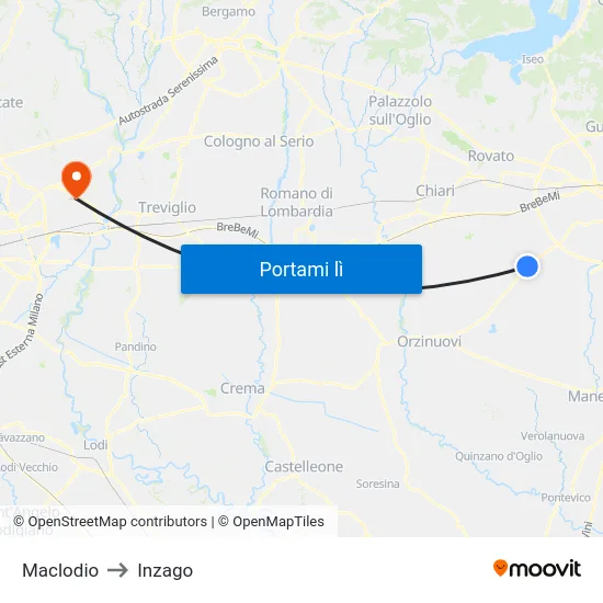 Maclodio to Inzago map
