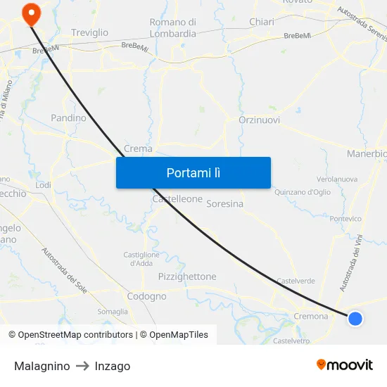 Malagnino to Inzago map