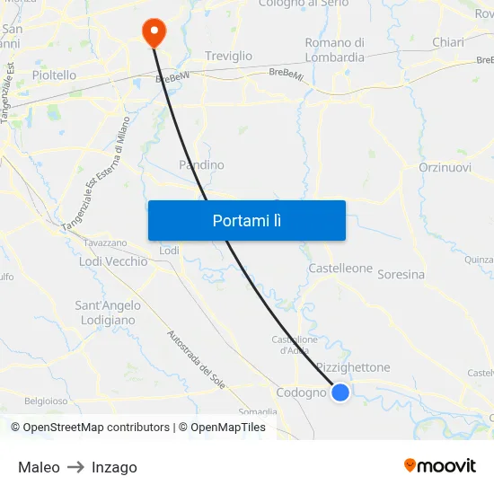 Maleo to Inzago map
