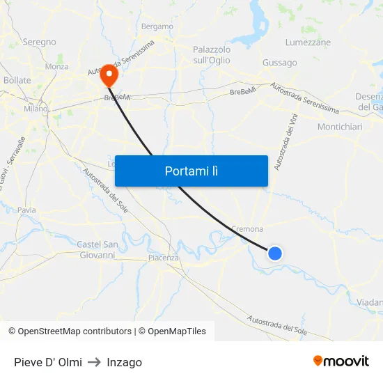 Pieve D' Olmi to Inzago map