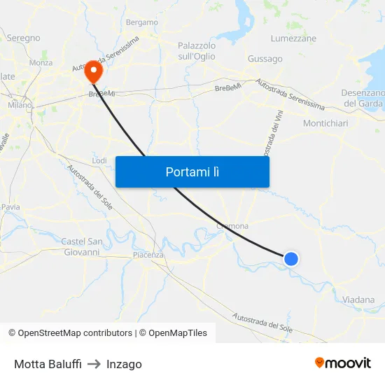 Motta Baluffi to Inzago map