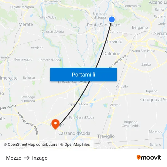 Mozzo to Inzago map