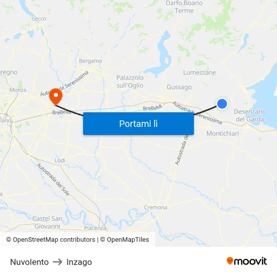 Nuvolento to Inzago map