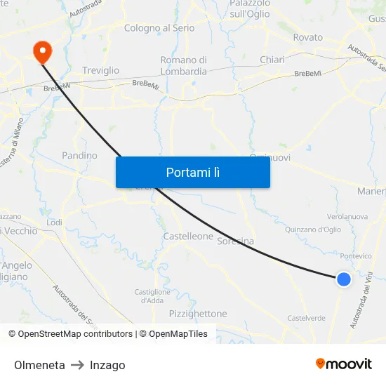 Olmeneta to Inzago map