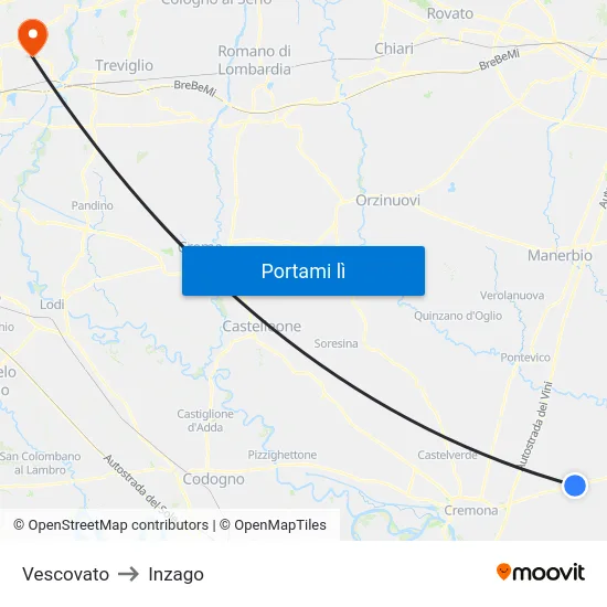 Vescovato to Inzago map