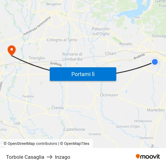 Torbole Casaglia to Inzago map