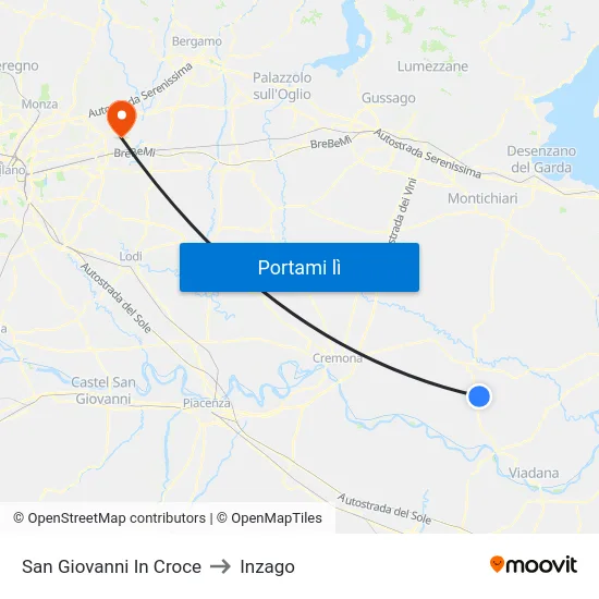 San Giovanni In Croce to Inzago map