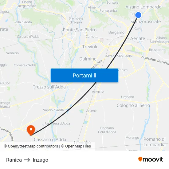 Ranica to Inzago map
