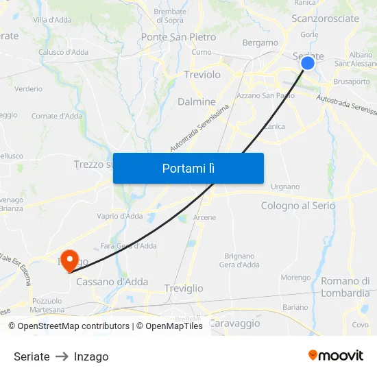 Seriate to Inzago map