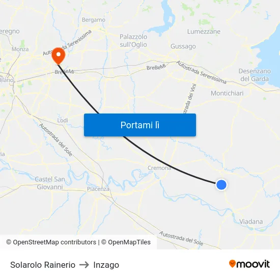 Solarolo Rainerio to Inzago map