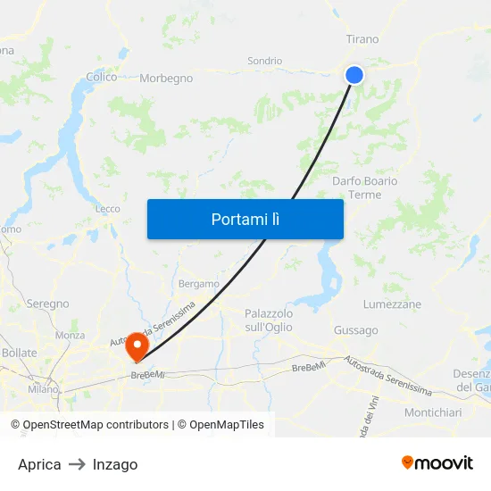 Aprica to Inzago map