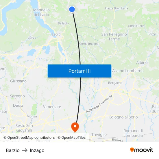 Barzio to Inzago map
