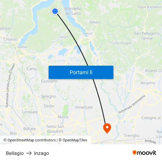 Bellagio to Inzago map