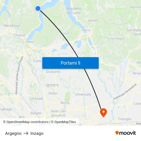 Argegno to Inzago map