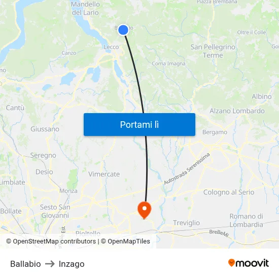 Ballabio to Inzago map
