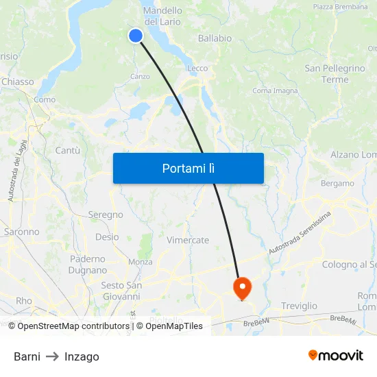 Barni to Inzago map