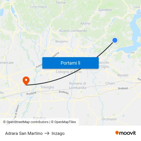 Adrara San Martino to Inzago map