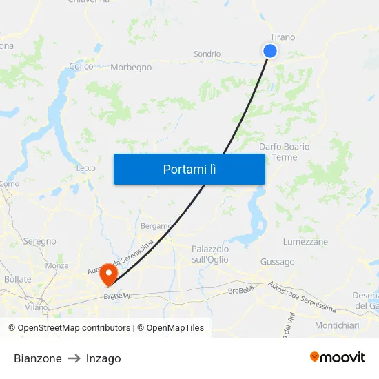 Bianzone to Inzago map