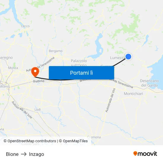 Bione to Inzago map