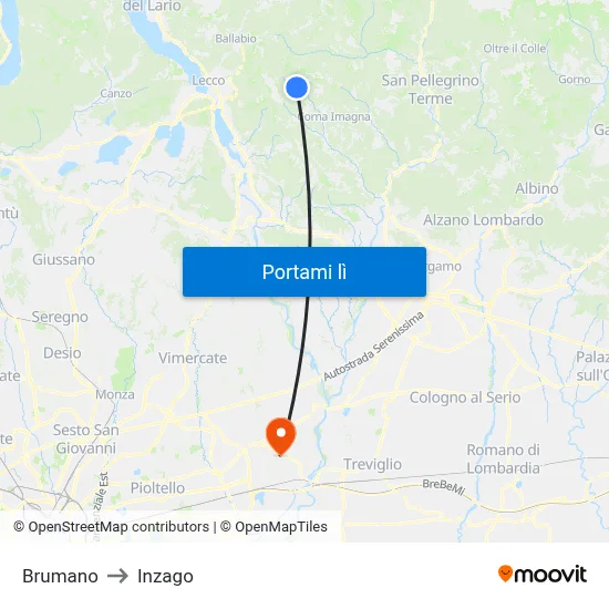 Brumano to Inzago map