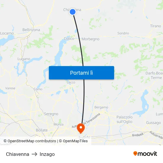 Chiavenna to Inzago map