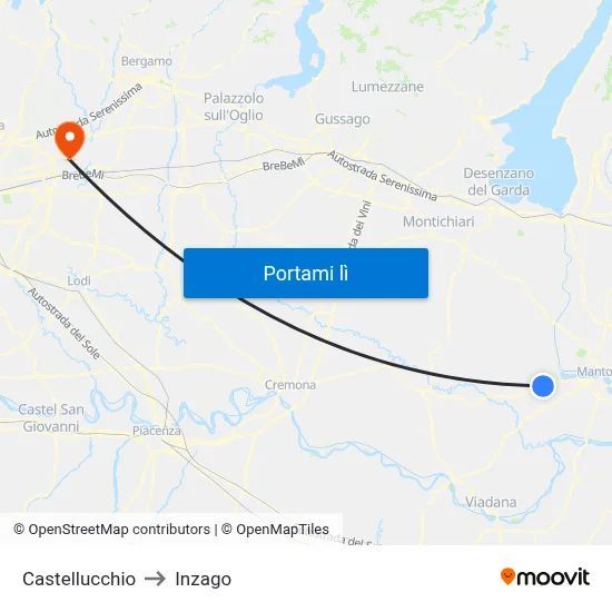 Castellucchio to Inzago map