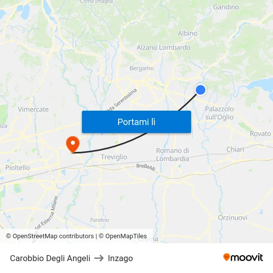 Carobbio Degli Angeli to Inzago map