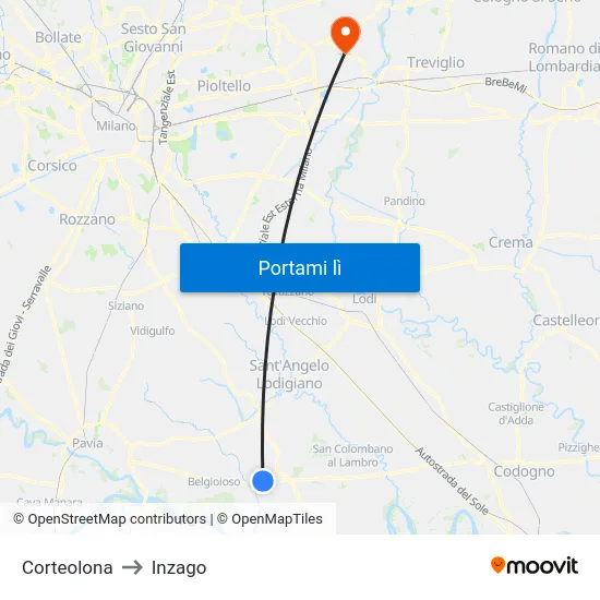 Corteolona to Inzago map