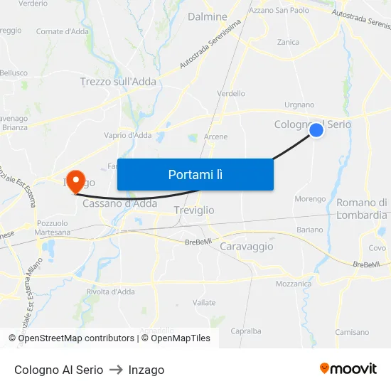 Cologno Al Serio to Inzago map
