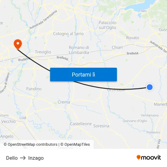 Dello to Inzago map