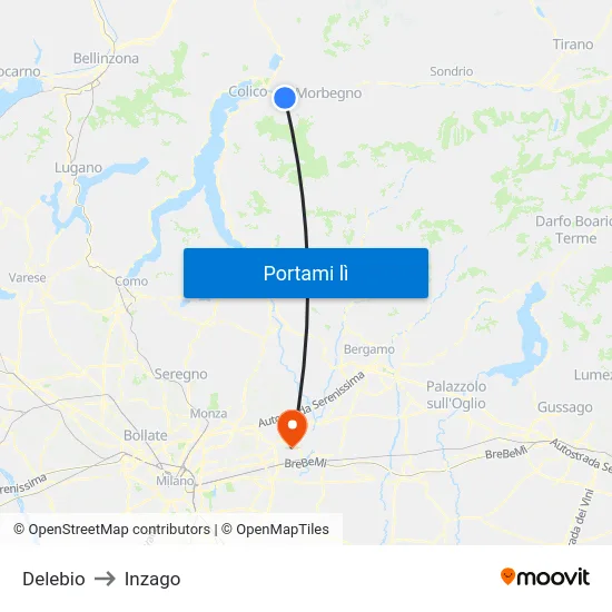 Delebio to Inzago map
