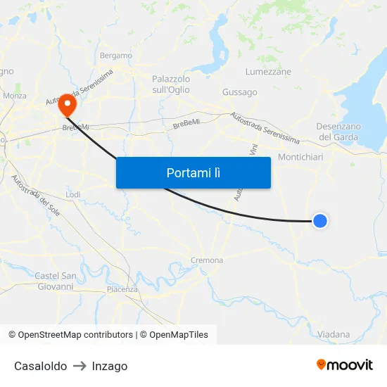 Casaloldo to Inzago map
