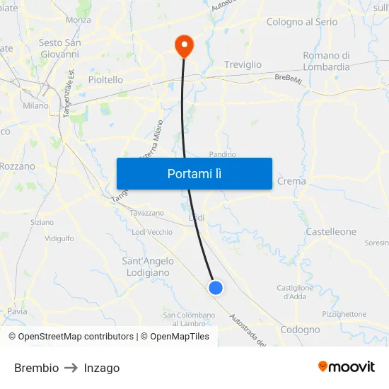 Brembio to Inzago map