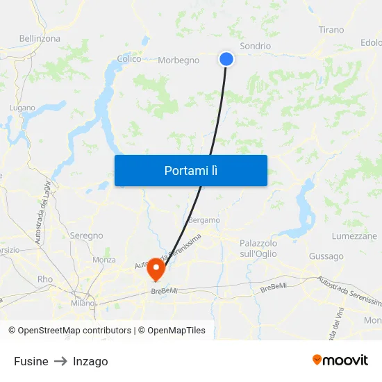 Fusine to Inzago map
