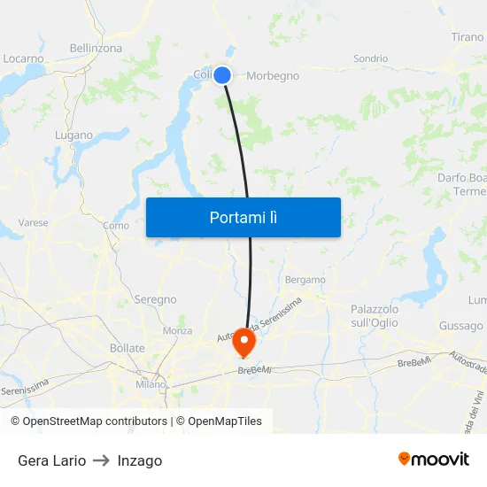 Gera Lario to Inzago map