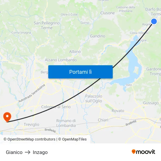 Gianico to Inzago map